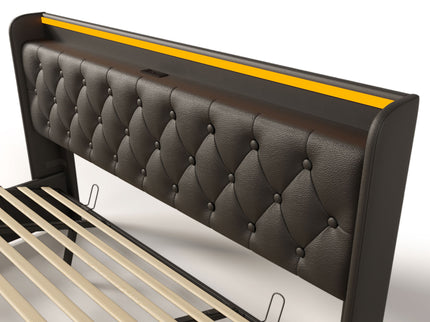 Upholstered Bed, 360 Surround LED Function, Remote Control, Hydraulic Storage Bed With USB, Type-C Charging (Without Mattress)