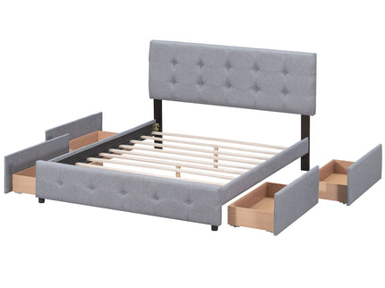 Upholstered Platform Bed With Classic Headboard And Drawers, No Box Spring Needed