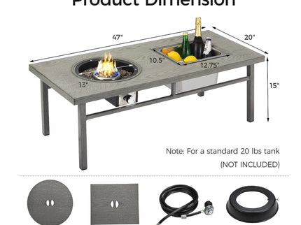 3 In 1 Outdoor Propane Fire Pit Table 50, 000 BTU With Ice Bucket - Gray
