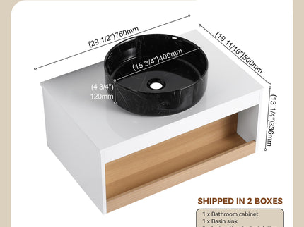 Floating Bathroom Vanity With Vessel Sink With Open Shelf Storage