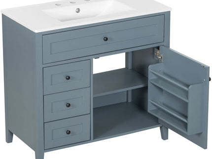 Bathroom Vanity With Sink, 3 Drawers & Cabinet With Adjustable Shelves