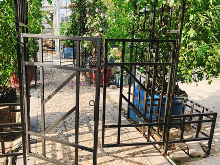 Garden Arch With Gate With Planter, Climbing Plants Support Outdoor - Black