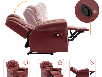 Home Theater Seating Manual Recliner Chair With Center Console And LED Light Strip For Living Room - Red