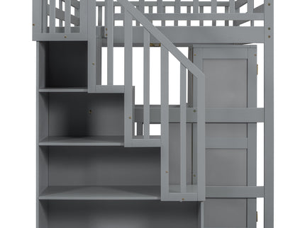 Loft Bed With Stairs, Bookshelf, Drawers, Desk & Wardrobe, Space Saving Multifunctional Furniture
