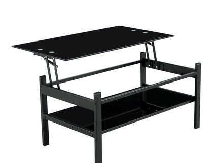 Glass Lift Top Coffee Table, Modern Simple 2-Layer Tempered Glass Coffee Table For Living Room - Black