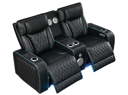 Electra - Power Reclining Loveseat With Power Headrests, Console, Speakers, Massage, LED Lighting And USB Control