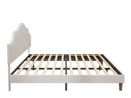 King Size, Upholstered Platform Bed Frame With Adjustable Headboard, No Box Spring Needed - White
