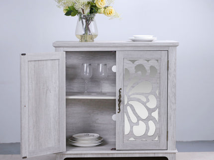 Elegant Sideboard With 2 Acrylic Mirrored Doors, Adjustable Shelf Storage