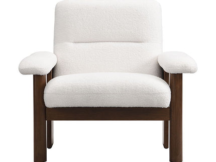 Modern Accent Chair With Ottoman, Mid Century Lounge Chair With Footrest, Comfy Fabric Armchair Upholstered Set With Solid Wood Frame For Living Room - White