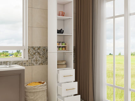 Rectangular Side Storage Cabinet With 3 Drawers For Bedroom - White