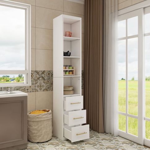 Rectangular Side Storage Cabinet With 3 Drawers For Bedroom - White