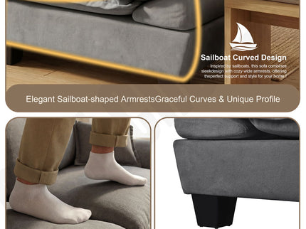 Modular Sectional Sofa With Movable Ottoman & Pillows