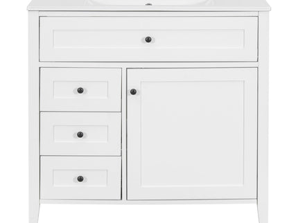 Bathroom Vanity With Sink, 3 Drawers & Cabinet With Adjustable Shelves