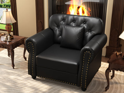 Upholstered Sofa With Nailhead Trim, Rolled Armrests With Ottoman
