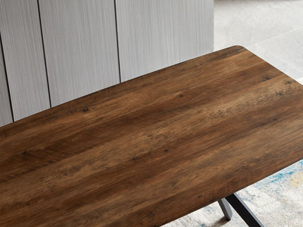 Modern Minimalist Style Dining Table MDF Wooden Top Metal Shelf Metal Heat Transfer Legs Leveling Feet For Dining Room Kitchen Office Table - Walnut / Black