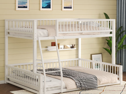 Bunk Bed Frame With Ladder And Safety Guardrails