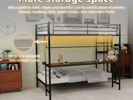 Bunk Bed With Built In Desk And LED Lighting