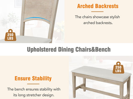Topmax - 6 Piece Wood Half Round Dining Table Set Kitchen Table Set With Long Bench And 4 Dining Chairs, Modern Style