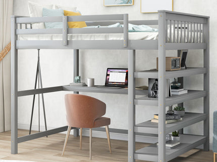 Loft Bed With Storage Shelves And Under Bed Desk
