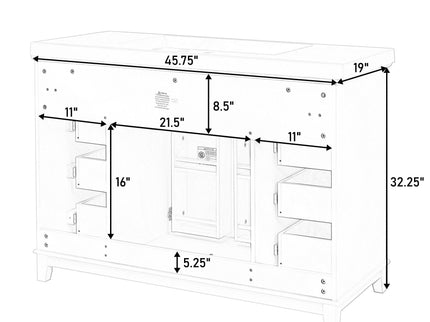 Bathroom Vanity & Sink, 6 Soft Close Drawers & Double Doors - White