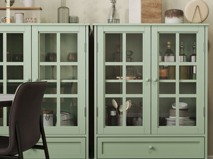 Minimalist Buffet Cabinet With Double Glass Doors And Drawer