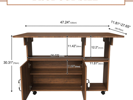 Multi Functional Folding Table With Storage Shelves And Wheels