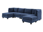 Blue / 3 Pc. 4 Seater Sectional, 2 Ottomans