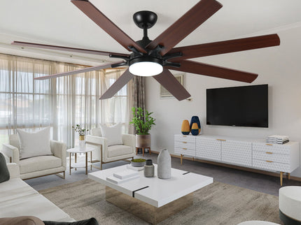 Large Ceiling Fans With Lights And Remote, Indoor / Outdoor Modern Ceiling Fan For Kitchen Living Room Patio, 6 Speed Reversible Quiet DC Motor, Dual Finish 8 Blades - Black