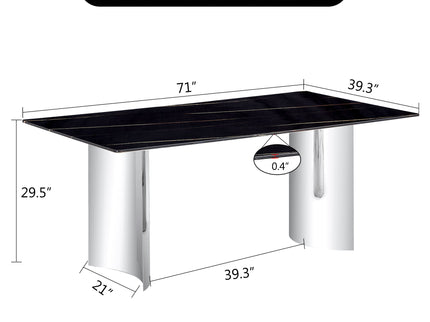 Modern Minimalist Dining Table With Imitation Marble Glass Desktop And Metal Legs