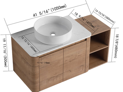 Wall Mounted Bathroom Vanity With Art Sink, 1 Storage Shelf, 2 Soft Close Doors