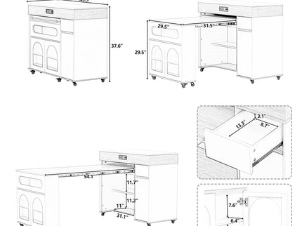 Extendable Dining Table With Folding Top, Rolling Kitchen Island With Drawers And Power Outlet