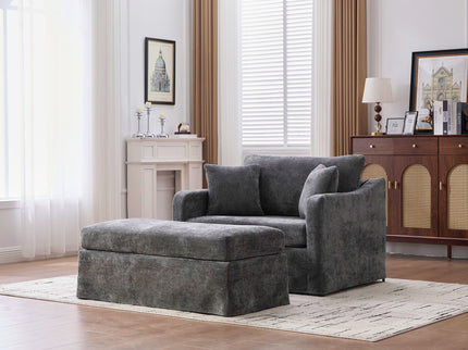 Accent Chair With Ottoman, Includes 2 Bolster Pillows