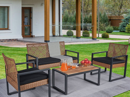 4 Piece Patio Furniture Set With Acacia Wood Table Top And Cushions