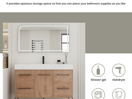 48" Freestanding Bathroom Vanity With Sink, Soft Close Cabinet Doors, 4 Drawers - Imitative Oak