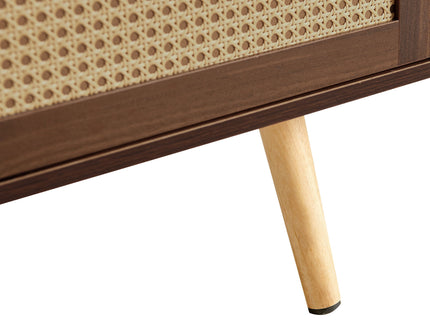 41.34" Rattan Coffee Table, Sliding Door For Storage, Solid Wood Legs, Modern Table For Living Room