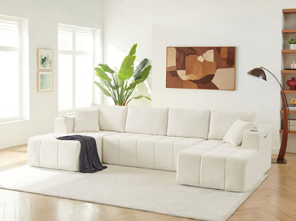 U - Shaped Sectional Sofa, Cup Holders & Side Pockets For Living Room