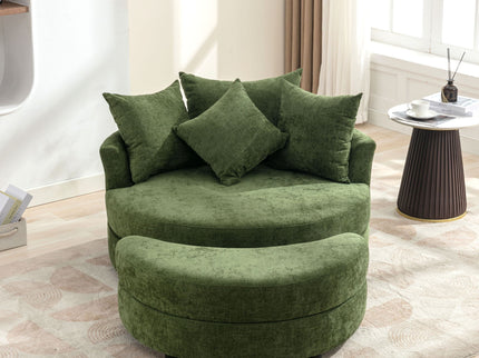 360° Swivel Accent Barrel Chair With Storage Ottoman & 4 Pillows, Modern Leisure Chair Round Accent For Living Room