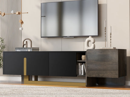 TV Stand With 1 Drawer, 2 Cabinets And Adjustable Shelves
