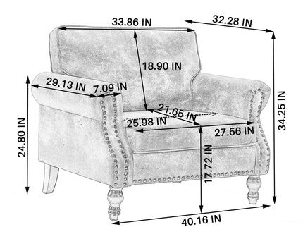 Rolled Arm Sofa With Nailhead Trim, 1 Seater Upholstered Couch With Wooden Legs