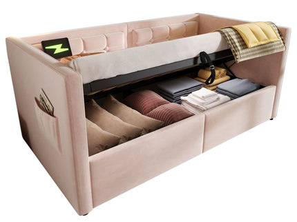 Upholstered Hydraulic Storage Daybed With USB & Type C Charging