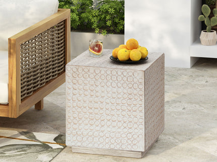 Chic Modern Mgo Cube Side Table With Fluted Design - Antique Brown
