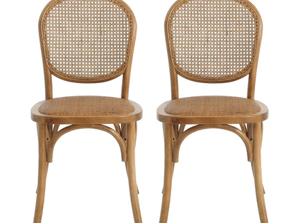 Oval Dining Table Set With 4 Birch Rattan Chairs - Brown / Light Brown