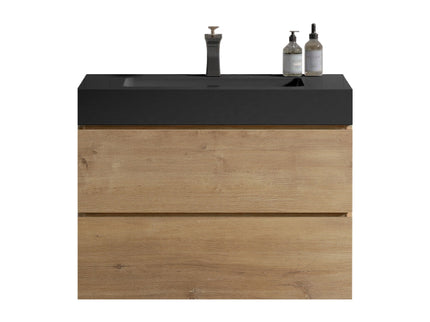 Alice - Natural Oak Bathroom Vanity With Sink, Large Storage Wall Mounted Floating Bathroom Vanity For Modern Bathroom, One-Piece Sink Basin Without Drain