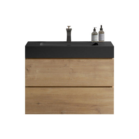Alice - Natural Oak Bathroom Vanity With Sink, Large Storage Wall Mounted Floating Bathroom Vanity For Modern Bathroom, One-Piece Sink Basin Without Drain