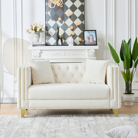 Deep Seat Sofa With Button Nailhead, Square Arm Couches