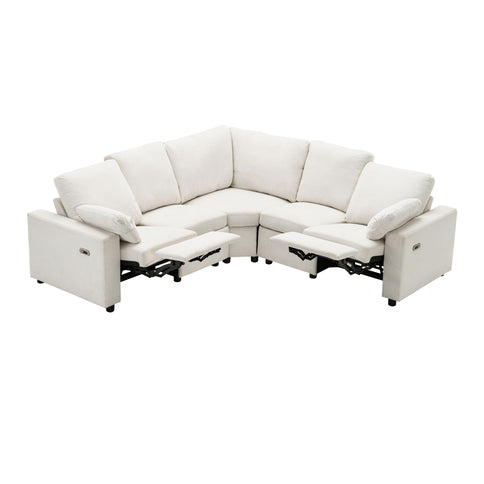 Power Recliner Sectional Sofa Home Theater Reclining Sofa With Two USB Ports, Two Storage Drawers For Living Room