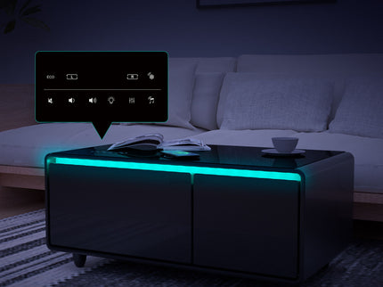 Modern Smart Coffee Table With Built-In Fridge - tooth Speaker, Wireless Charging, Touch Control Panel, USB Interface, Outlet Protection, Atmosphere Light