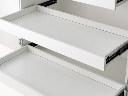 Fluted Kitchen Pantry Cabinet With 3 Keyboard Drawers & 6 Adjustable Door Shelves