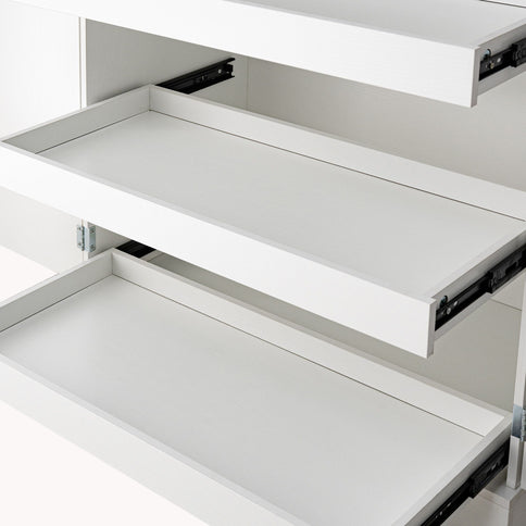 Fluted Kitchen Pantry Cabinet With 3 Keyboard Drawers & 6 Adjustable Door Shelves