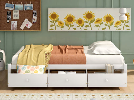 Twin Size Platform Storage Bed With 3 Drawers - White